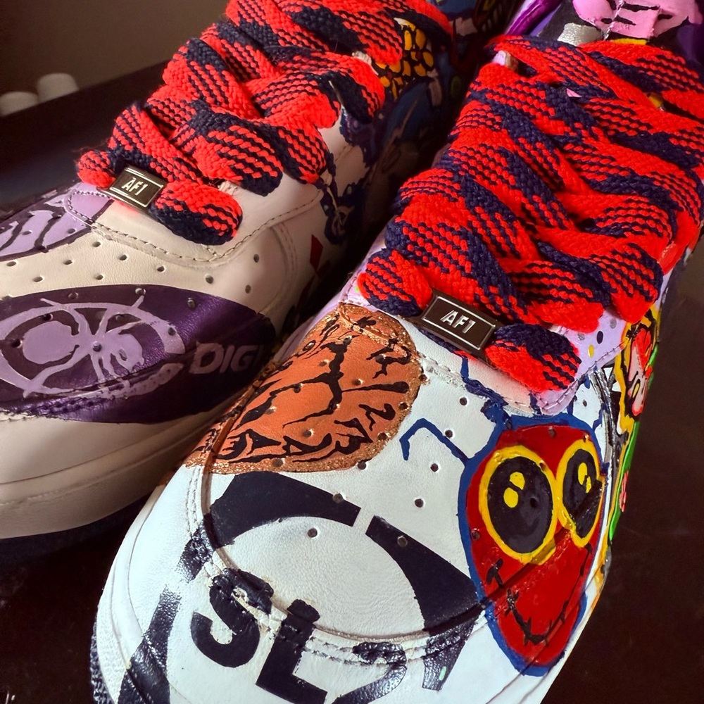 Size 13 custom hand painted “ 90s Raver AF1s“new with glow in the dark tags